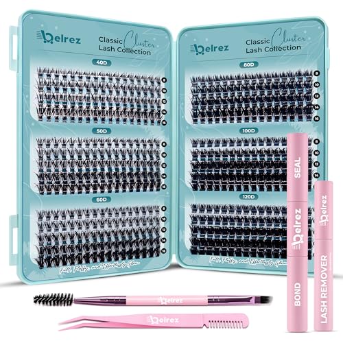 Lash Cluster Kit 570PCS - Individual Fluffy Volume Lash Clusters with Bond & Seal Remover Tweezer & Brush - DIY Eyelash Extension Kit D Curl 8-16mm (40D+50D +60D+80D+100D+120D) for Everyday Wear