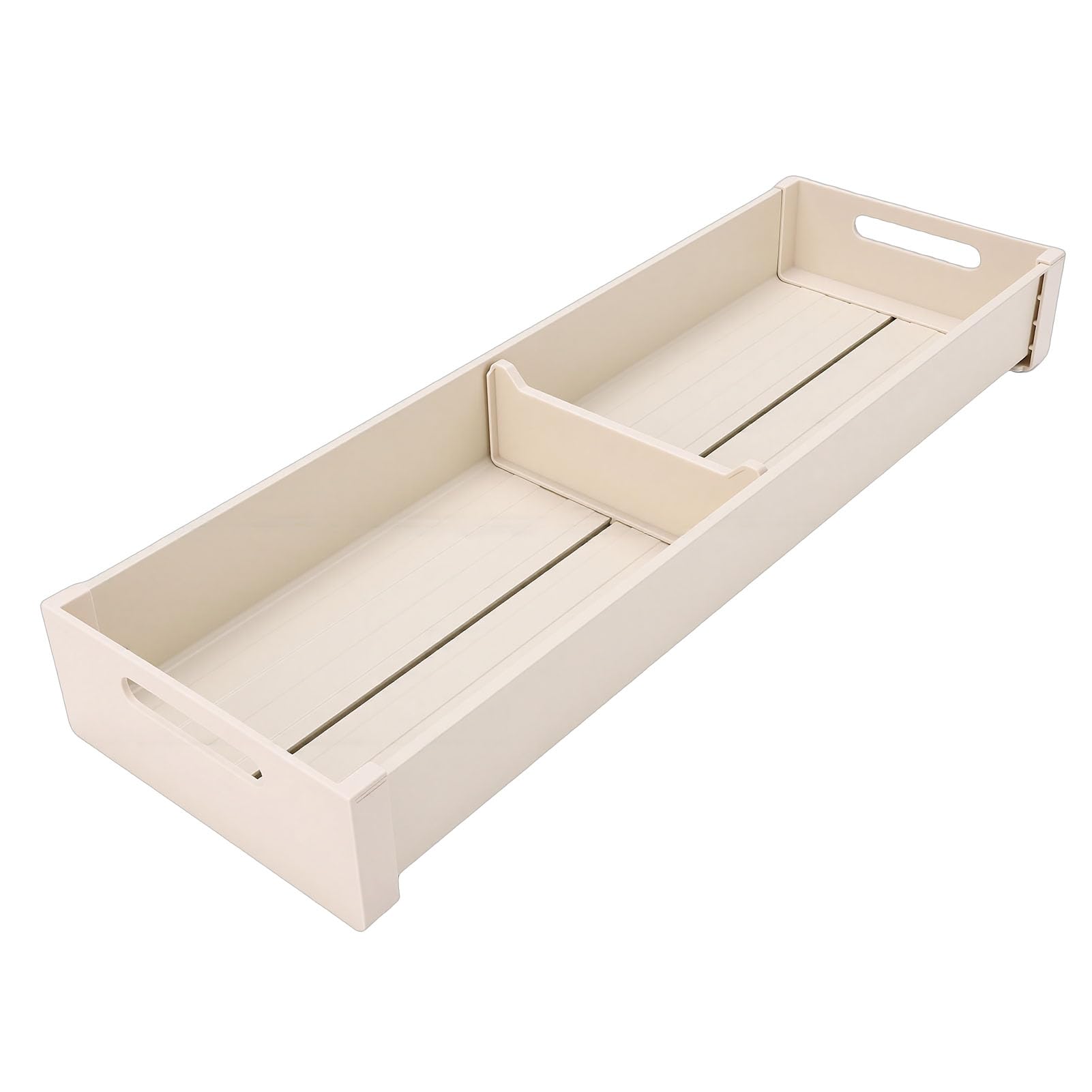 Jenngaoo Range de Cuisine avec Diviseur Réglable en Aluminium, Anti Dérapant Tiroir à Couverts pour Bols, Fourchettes, Ustensiles de Cuisine (15x46cm Milk White Cutlery Tray)
