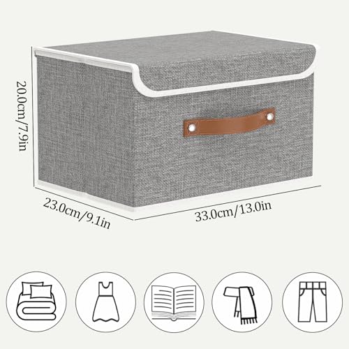 Miniatura 6 de Outbros Caja De Almacenamiento Plegable, Grande Cesta Con Tapa, Contenedores De Ropa De Lino Para Ropa, Para Toallas, Libros, 33 X 23 X 20 Cm, Gris, 3 Unidades