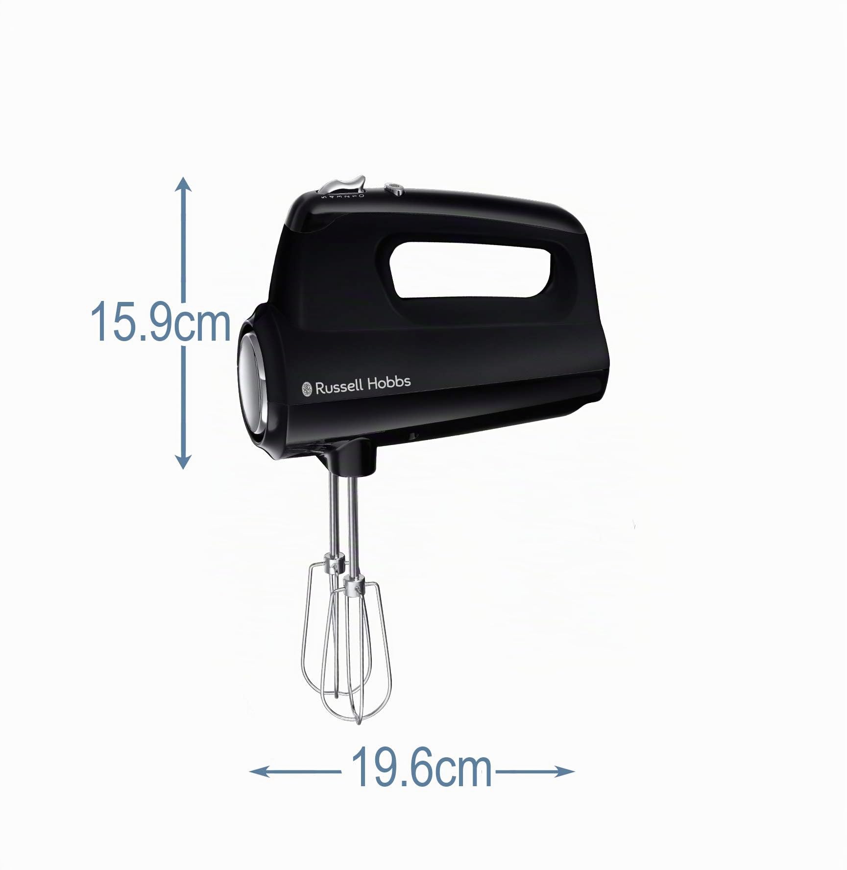 Russell Hobbs Batteur Electrique Cuisine [Design premium] Noir Mat (2 Fouets Hélice, 2 Crochets Pétrin, 5 Vitesses, Turbo, Ergonomique, 350W, accessoires compatibles Lave-vaisselle) Batteur 24672-56