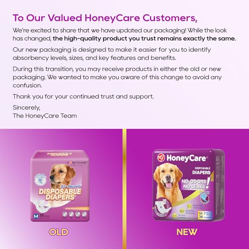 Image of HONEY CARE All-Absorb Disposable Female Dog Diapers M Size, Improved Bigger Size, 36 Count, Super Absorbent, Breathable, Wetness Indicator (Pack of 1, 36 Count Total)