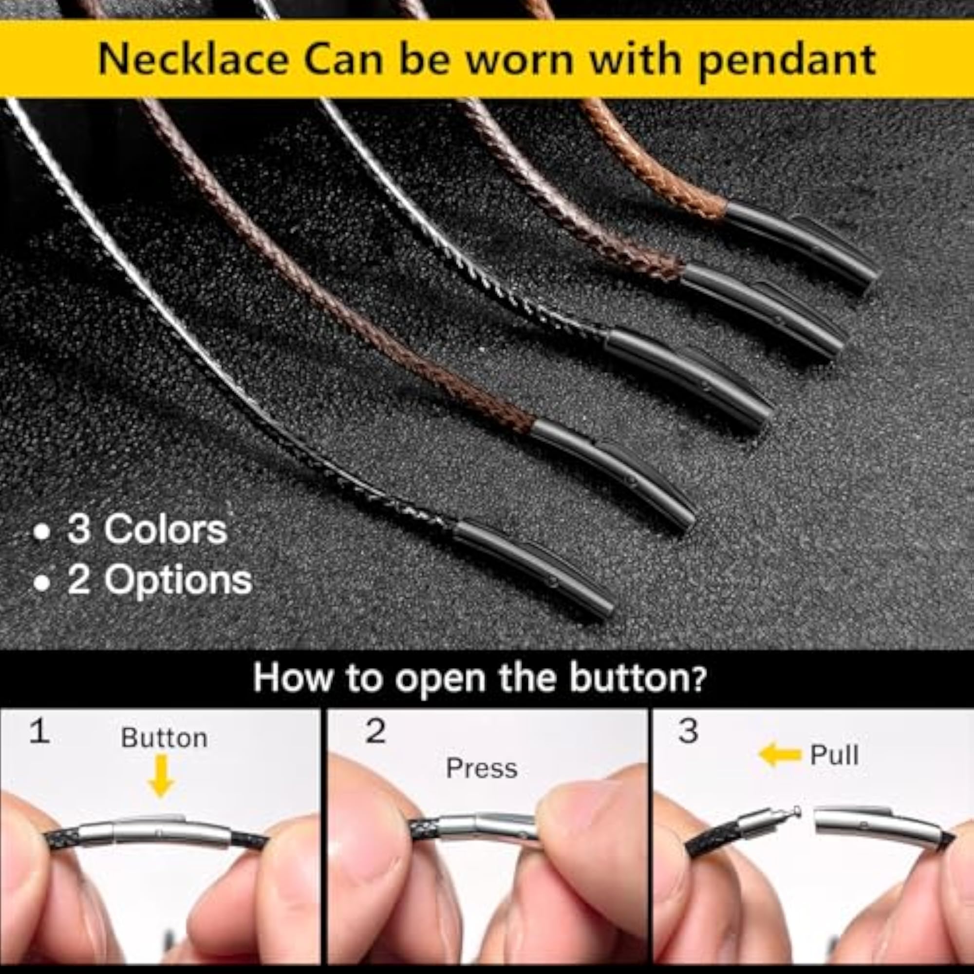 Men's Waterproof Braided Leather Necklace Cord Chain