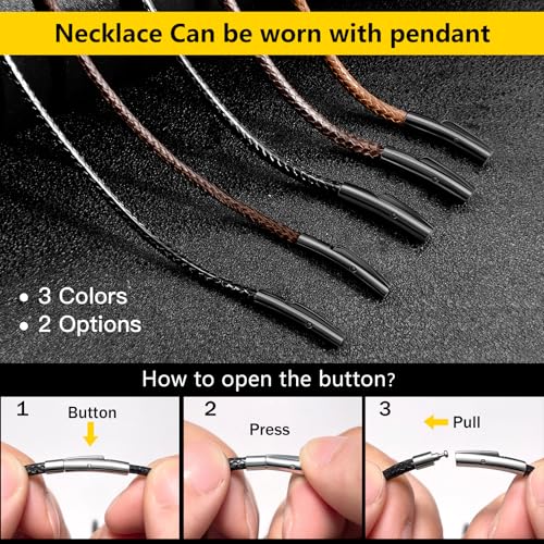 Waterproof Braided Leather Necklace Cord Chain for Men Women, with Sturdy Silver/Black Clasp, 2MM/3MM Flexible Brown/Black Rope Chain for Pendant 16"-30" Length (Send Gift Box)4