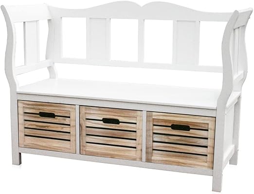 KMH Sitzbank weiß Bretagne Bank im Landhausstil mit 3 Holzkörben