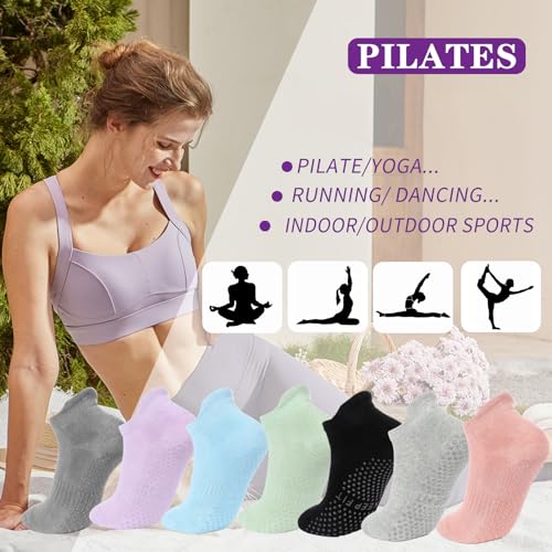 Image of loudashuaiqi Grip Pilates Socks Non Slip Athletic Yoga Socks with Grips for Women Grippy socks for Hospital Workout Barre