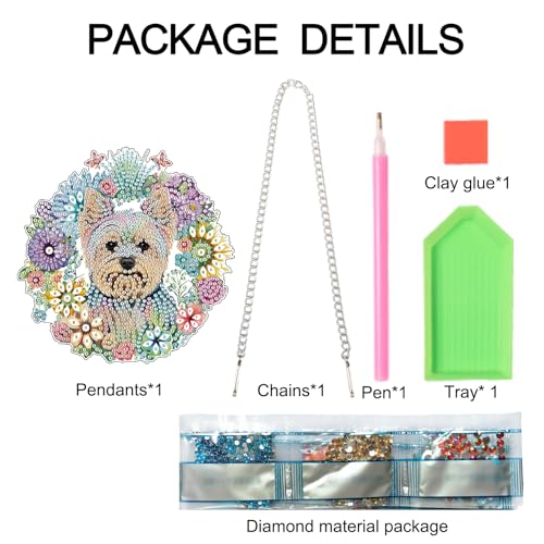 Image of Floral Wreath Dog Diamond Painting Hanging Kit - DIY Acrylic Pendant Ornament with 5D Special Shaped Rhinestones, Cute Puppy Art Board for Wall, Door, or Garden Decor, Creative Handmade Gift