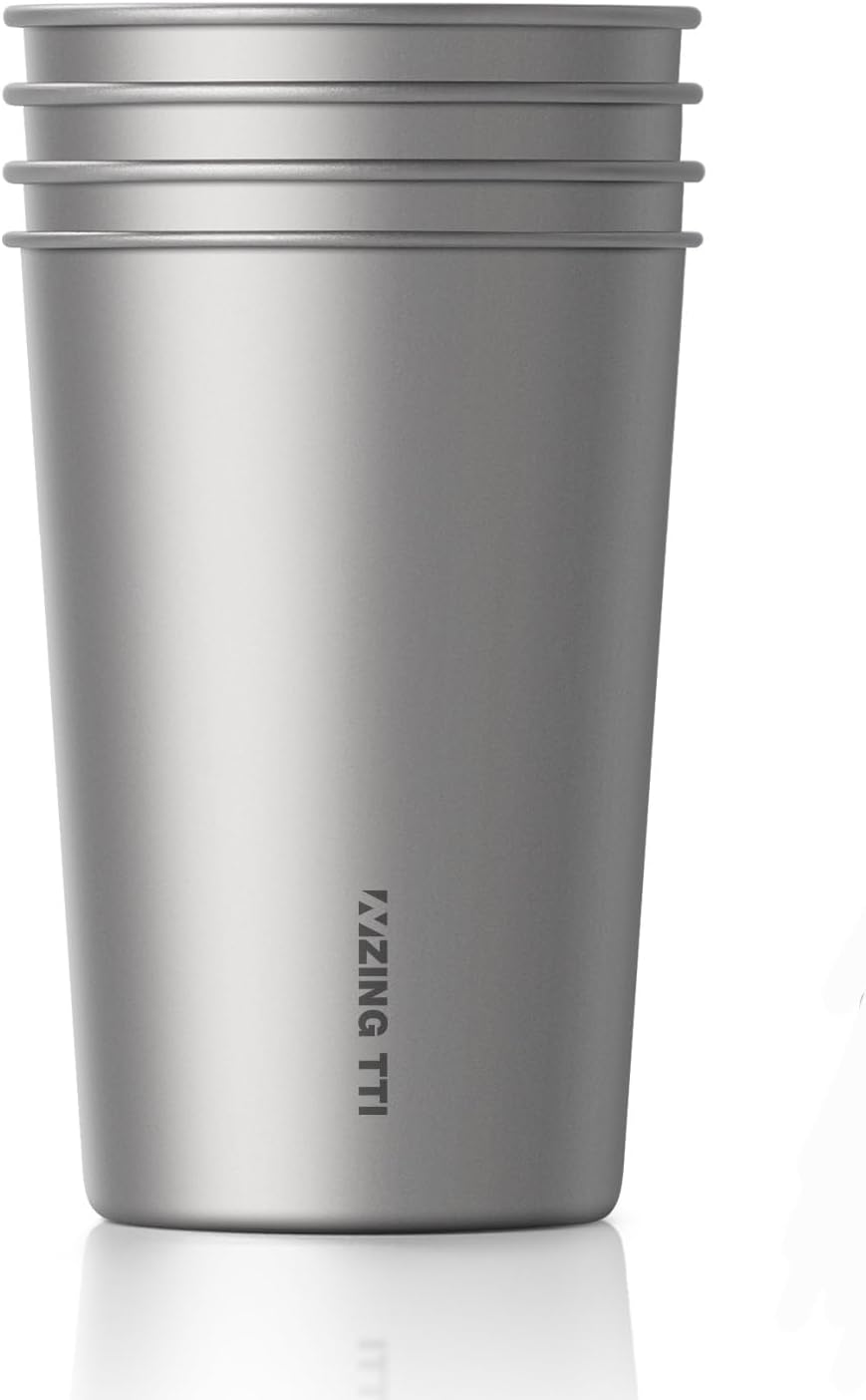 ZING TII Pure Titanium Pint cups,Healthy Unbreakable and Stackable,Metal Drinking Cups for Bar, Home, Restaurant，350ML/12oz