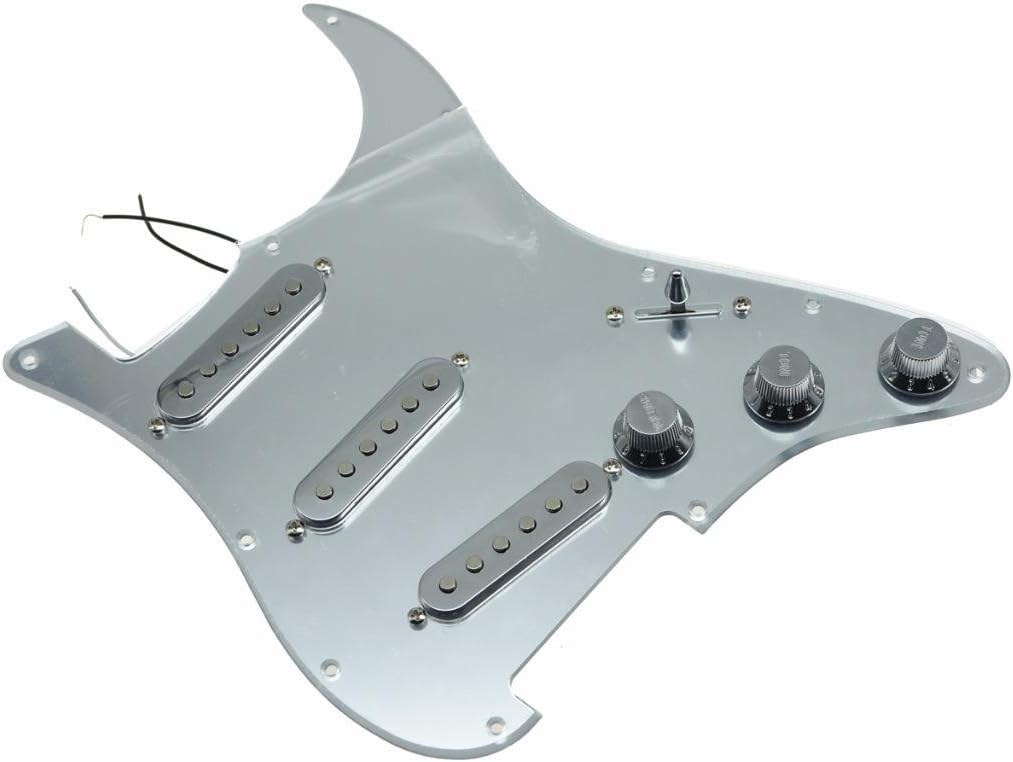 KAISH Loaded American ST/Strat Style SSS Pickguard Prewired Pick Guard with Ceramic Pickups for Stratocaster/Strat Silver Mirror With Chrome Covers and Knobs