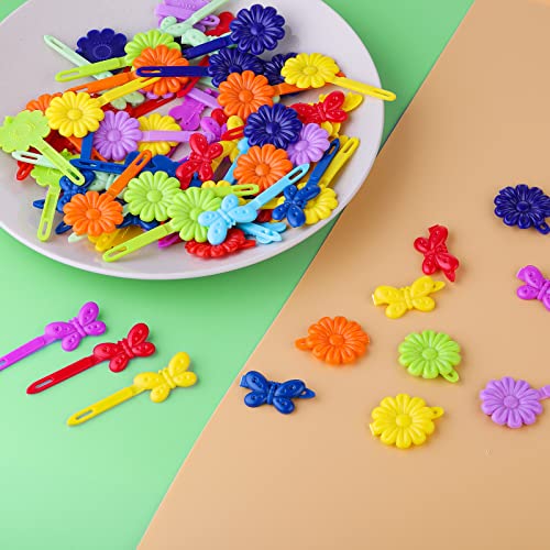 Yolev 76 Pieces Self Hinge Plastic Hair Clip Pins With Cartoon Designs - Colorful Cute Flower Bow Barrettes For Girls thumb #6