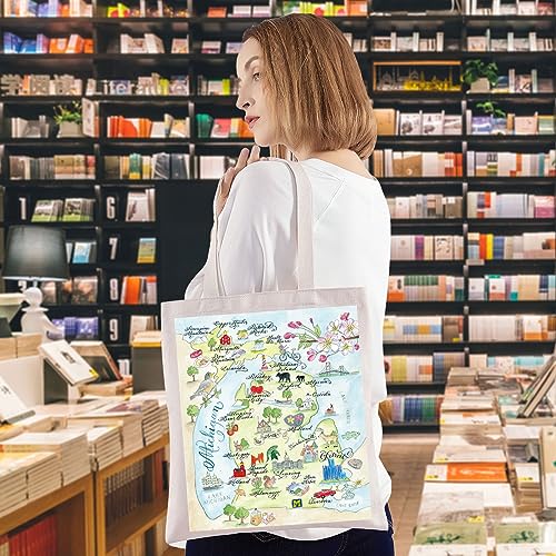 Image of WZMPA Michigan State Map Tote Bag - Michigan Souvenir Gift, Vacation & Trip Shoulder Bag