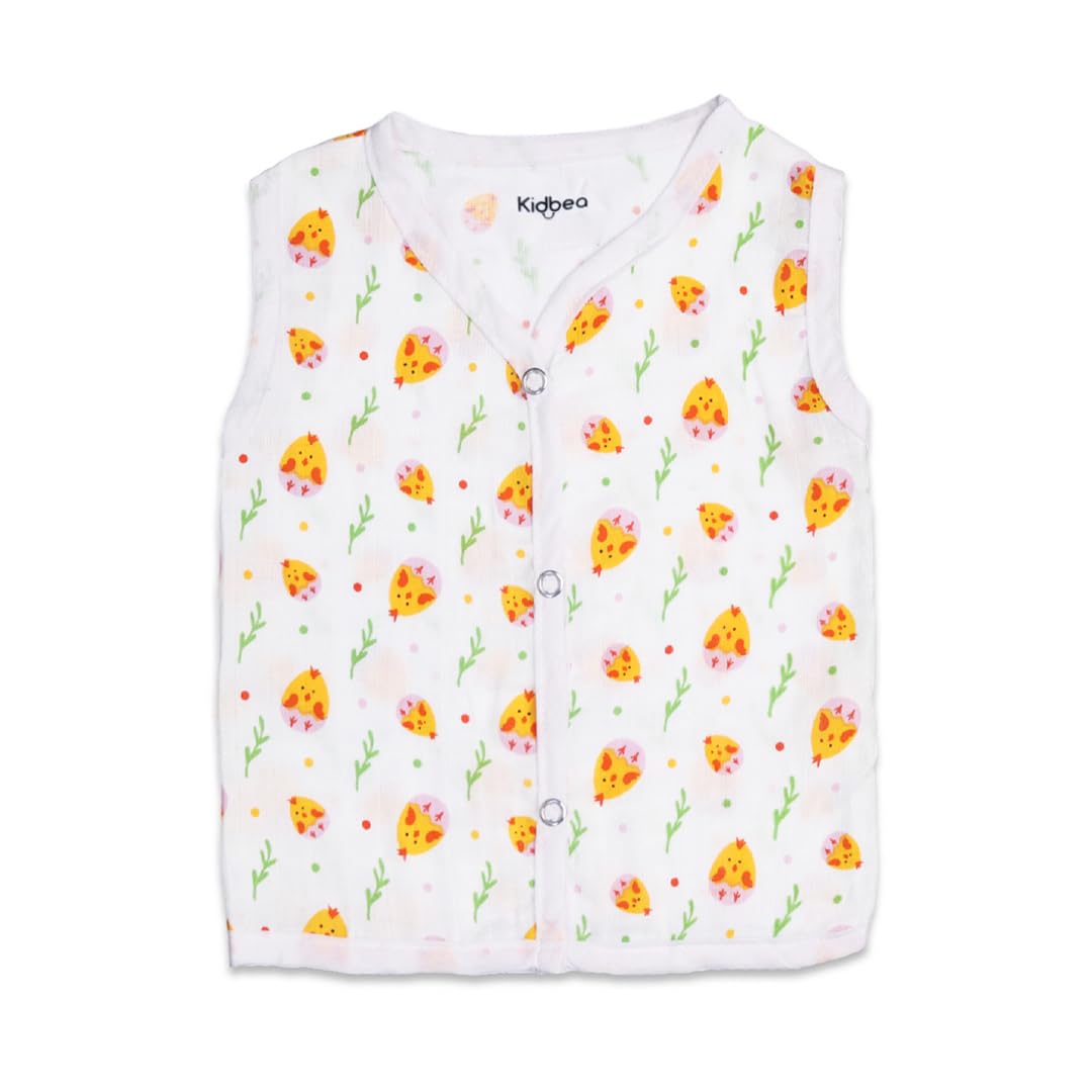 Kidbea Mulmul Cotton Muslin Jhabla | Summer Wear | Cloth for Baby Boys Cute Chick| Star| Tiger| Mickey| Space| Sun | Rainbow Print | Boys Pack of 7 With Multicolor & Size 3-6M - Image 2 thumbnail