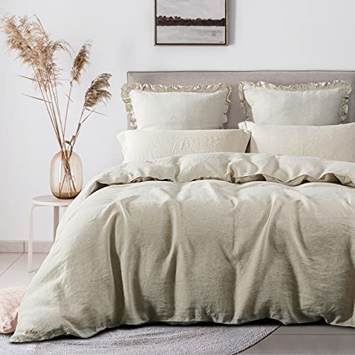 David's Home Pure Linen Duvet Cover Set,100% Natural French Linen from Normandy,Breathable and Durable for Hot Sleepers,1 Duvet Cover with Button Closure and 2 Pillowcases(Linen, Queen)