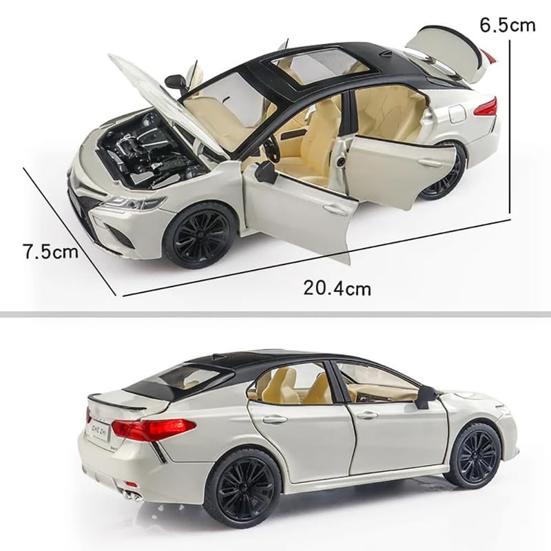 Image of Kids Model 1:24 Toyot Camry Die Cast Metal Car Pull Back Action Opening Doors with Realistic Engine Sound Lights Toy Car Gift for Boys - White