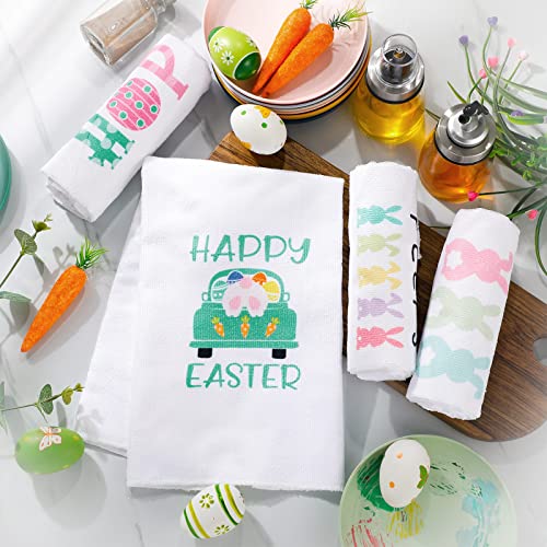 Set Of 4 Happy Easter Kitchen Towels Bunny Eggs Easter Dish Towels 26 X 16 Inch Easter Peeps Bar Towels For Kitchen Hip Hop Cute Hand Towels Spring Drying Cloth Tea Towels For Baking Cooking Bathroom #TOP1