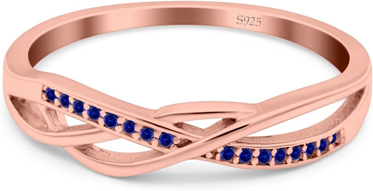 Blue Apple Co. Infinity Twisted Half Eternity Wedding Band Ring Round Simulated Cubic Zirconia 925 Sterling Silver