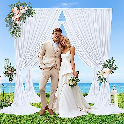 HAEFOO 40x10ft White Backdrop Curtain for Parties Wedding Baby Shower Curtain Backdrop for Birthday Party Background Decorations Thick Polyester Fabric White Drapes for Backdrop 5x10ft, 8 Panels