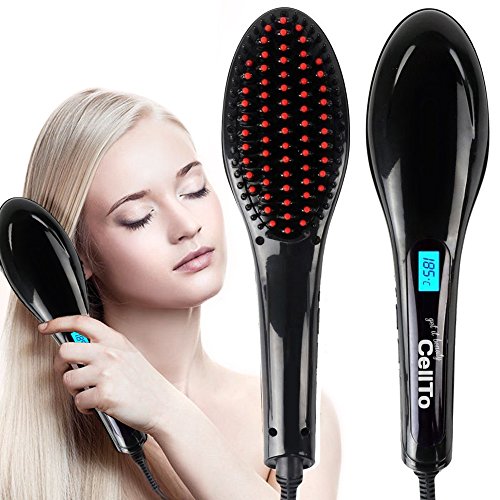 Hair Straightener Brush, Instant Magic Silky Straight Hair Styling, Anti Scald Detangling Hair Brush, Anion Hair Care Ceramic Straightening Iron - (Black)