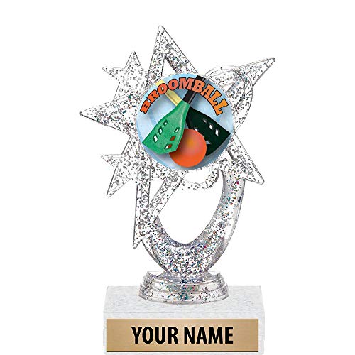 Crown Awards 5.5" Silver Glitter Broomball Trophies, Custom Astral Star Broomball Trophy Award Prime