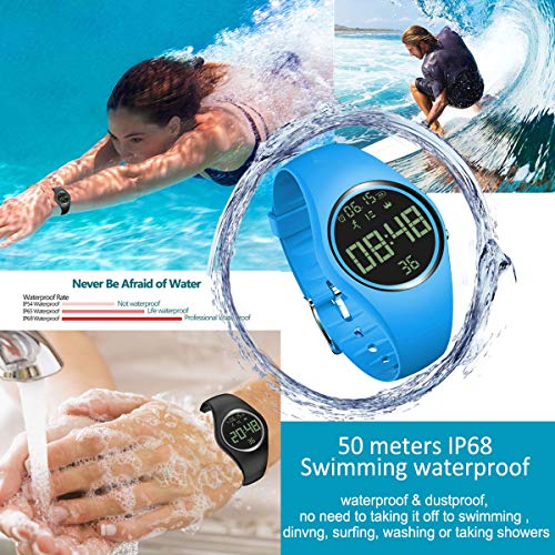 Simple Fitness Tracker [Swim Waterproof & No App Need] Step Counter Walking 3D Non-Bluetooth Walking Pedometer Watch With Vibration Alarm Clock/Calorie Burned/Distance/Alarm/Stopwatch For Kid Blue #TOP2