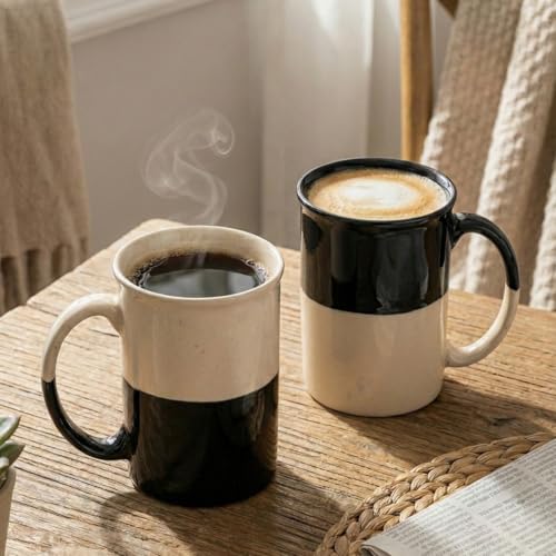 Image of BLACKCARROT White & Black Coffee Mug Set of 2 | 300 ml Ceramic Tea Mugs, Microwave Safe, Bone China Free, Ideal Gift for Best Friend