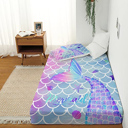 Musolei Mermaid Tail Fitted Sheet Twin 3D Fantasy Bedding Set For Girls Kids And Teens 2Pcs 1 Deep Pocket Fitted Sheet With 1 Pillowcases Microfiber(01, Twin) #TOP1