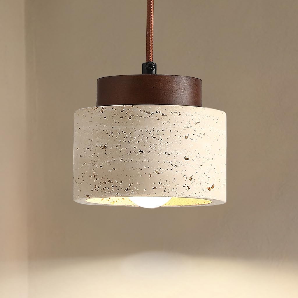 Kaixunl Beige 7W Natural Travertine Pendant Light Wabi-Sabi Japanese Style Chandelier Decorative Hanging Light With Adjustable Height Modern Pendant Lights For Bedroom Dining Room Living Room Kitchen Foyer