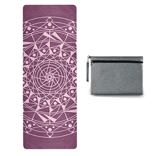 MCHIVER Travel Yoga Mat Non Slip - Purple Background Geometric Mandala Foldable Exercise Mat Lightweight Work Out Mat with Bag Sweat Absorbent Gym Mat for Yoga Pilates Home Fitness Exercise