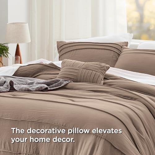 Image of Bedsure Brown King Size Comforter Set - 4 Pieces Pinch Pleat Bed Set, Down Alternative Bedding Sets for All Season, 1 Comforter, 2 Pillowcases, 1 Decorative Pillow