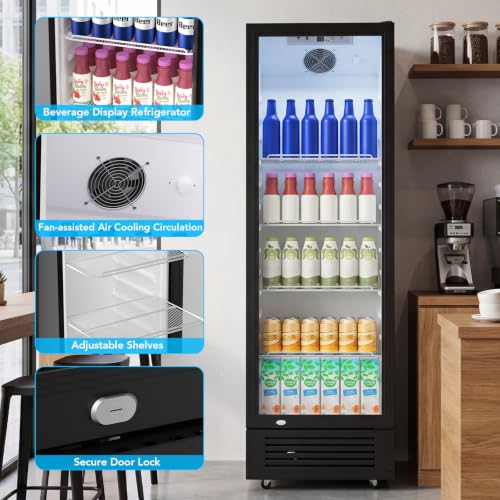 Image of Electactic Commercial Beverage Refrigerator, 9 Cu. Ft. Drink Fridge, Display Refrigerator with Glass Door & 4 Adjustable Shelves,for Shops,Restaurants,Bars
