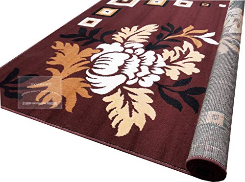 Image of Floral Carpet with Velvet Touch 8x11 Feet Brown Multi