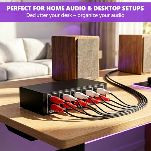 Image of ZORBES 4-Port Audio Switch Box, 4-in-1 Out RCA & 3.5mm Stereo Audio Selector, Aluminum Passive Audio Switcher for Speakers, Audio Devices & Headphones, 15x10x4.8cm