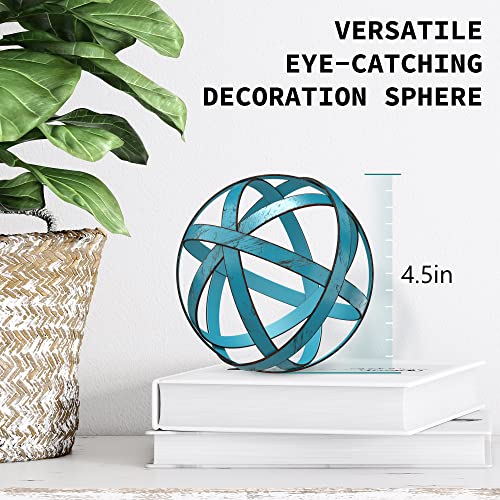 Metal Decorative Sphere For Home Decor - Distressed Blue, Hand Painted, Modern Decorative Balls For Living Room, Bedroom, Kitchen, Bathroom, Office - Table Decorative Orbs For Сenterpiece #TOP2