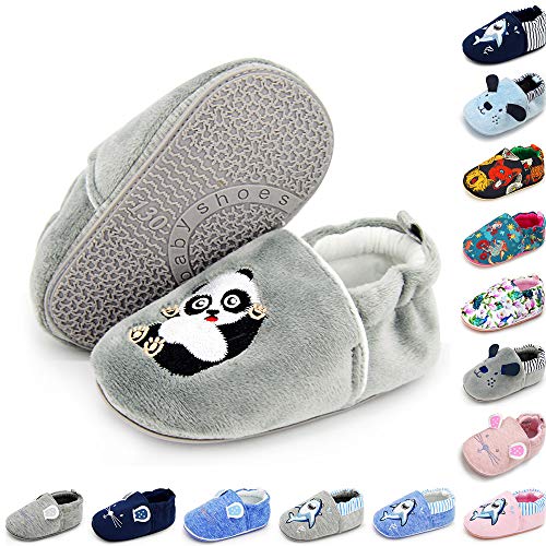 Baby Boys Girls Shoes Non Slip Slipper Sneaker Soft Sole Moccasins Newborn Infant Toddler Cartoon First Walker Crib House Shoes(9-12 Months, 01 Panda grey)