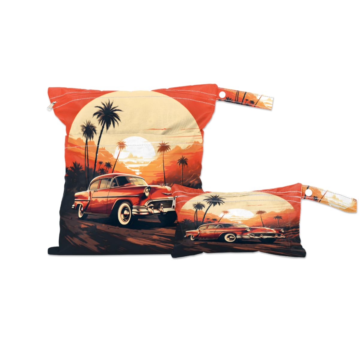 2 Pack Wet Bags for Swimsuits, Coastal Beach Truck Waterproof Washable Dirty Clothes Bag Watercolor Truck Wet Dry Bag with Zipper Pocket Bathing Suit Workout Bag Wet Swimsuit Bag for Travel Beach