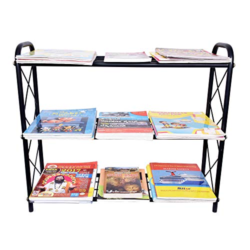 Image of D&V Engineering Metal 3-Tier Book Rack, Storage Bookshelf, Bookcase - Black