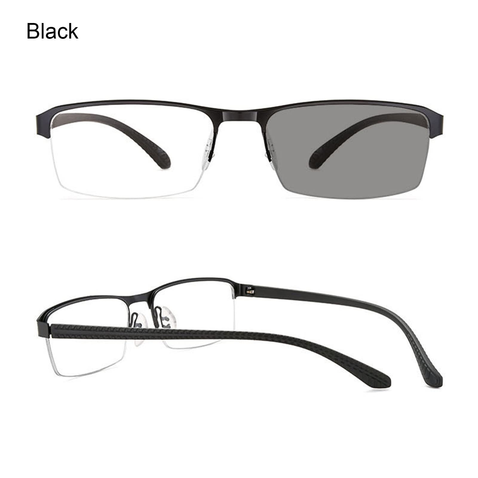 JYCCH Halbrahmen-Lesebrille für Herren, intelligente Farbwechsel-Sonnenbrille, elastische Bügel, photochrome Brille für ältere Menschen, GunColor-+0.00 (Schwarz 2.75)