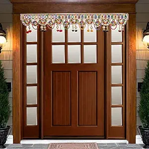 CHOTTEY LAL AND SONS Traditional Bandarwal Hanging for Door Made of Cloth with Thread Work for Home Inauguration Pooja Room| Artificial Latkan for Festival Decoration - 96cm