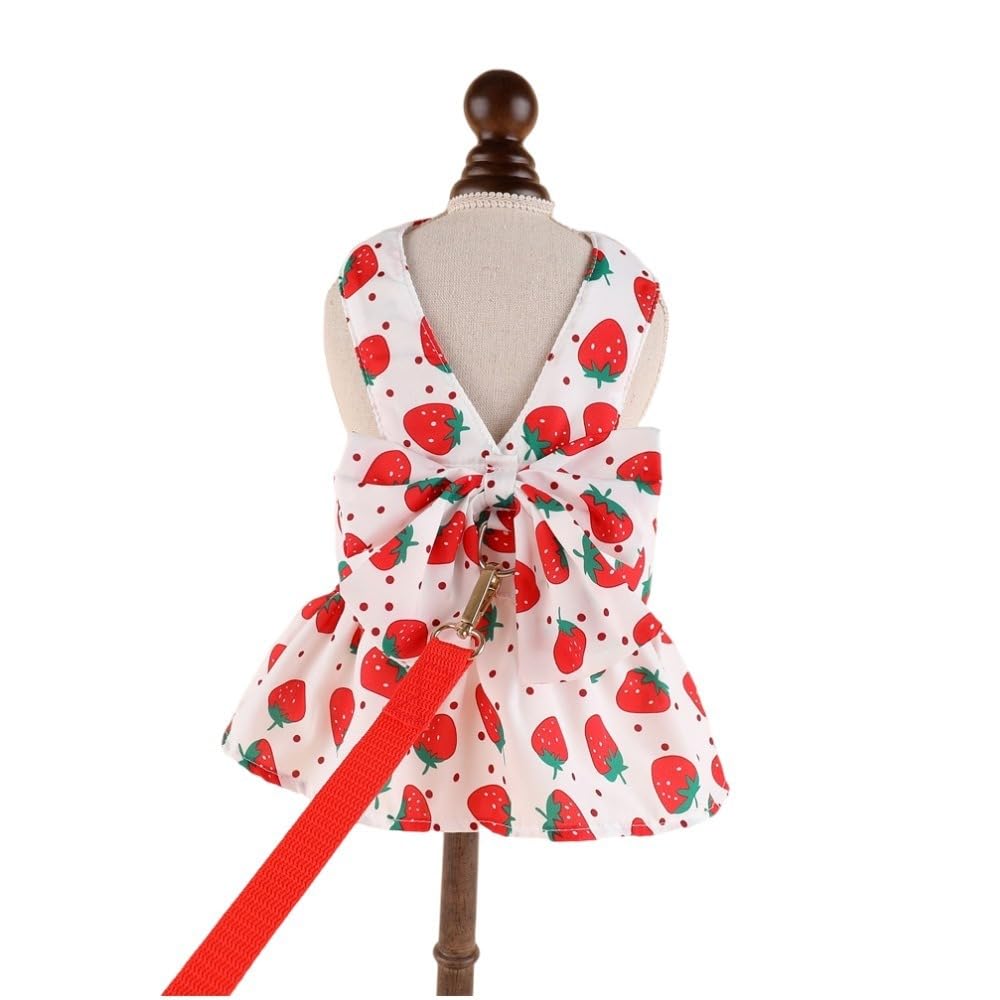 PETANGEL Dog Dress Bowknot Harness Leash Set for Small Dogs Straberries Pattern Girl Dog Dresses Cute Puppy Pet Doggy Breathable Princess Dress for KingCharles,French Bulldog etc(Size:2XL,Chest:45cm) (B0CLCVBG7N) Amazon Price History, Amazon Price Tracker