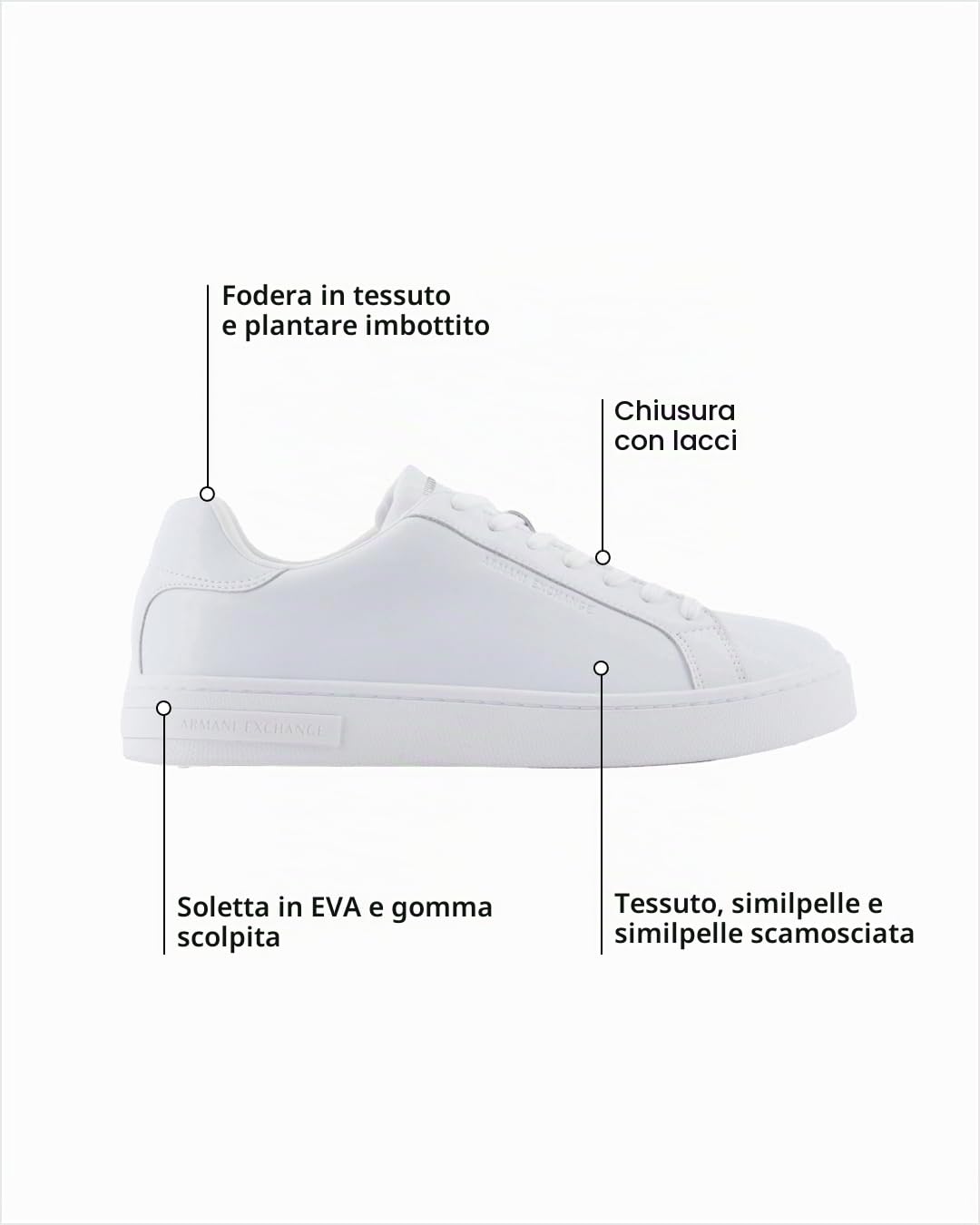 Armani Exchange Scarpe da Ginnastica in Pelle Bianca