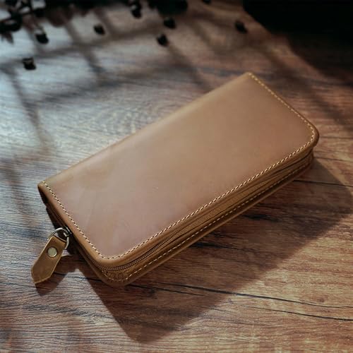 AIGUONIU Estojo de couro vintage para caneta-tinteiro com 3 compartimentos divididos, bolsa com zípe
