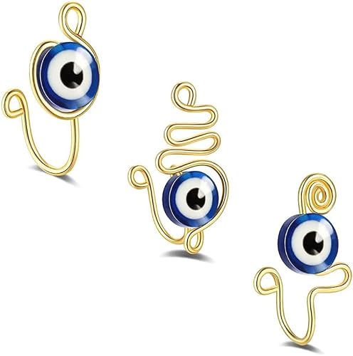 Oyalma 3Pc The Eye Of Evil Nose Ring Copper Wire Spiral Fake Piercing Nose Cuff Clip Goth Nose Hoop Faux Piercing Body Jewelry - Silver #TOP9
