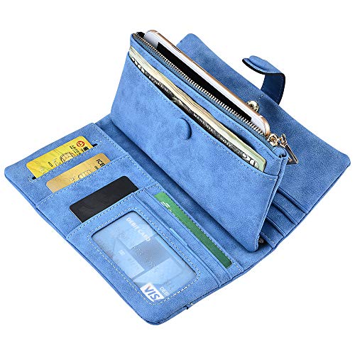 Image of Bird&Fish Women Vegan Leather Wallet Bifold Clutch Large Capacity Card Organizer Buckle Long Purse for Girls Candy Color