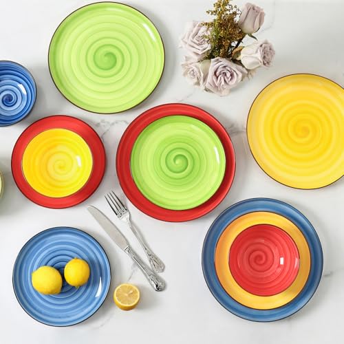 Image of Selamica Ceramic Plates and Bowls Sets,24 Pieces Dinnerware Sets for 6,Scratch Resistant Dish Set for holiday gathering,Dishwasher & Microwave Safe, Dopamine