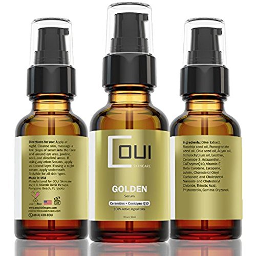 Golden Facial Serum Anti Aging Hydration - Coenzyme Q10, Argan Oil, Natural Ingredients For Face, Neck, Dry Skin #TOP1