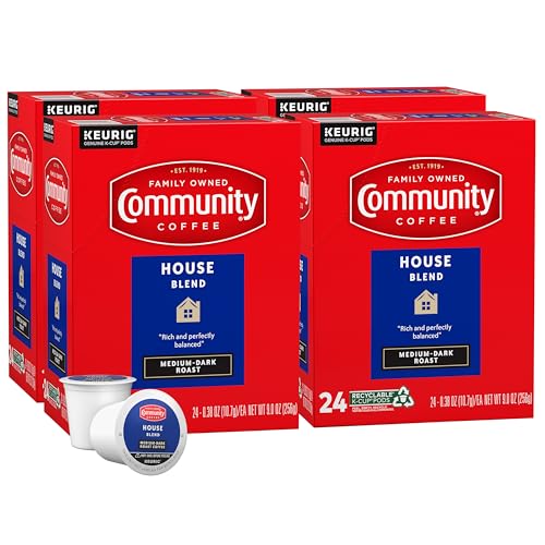 Image of Community Coffee House Blend 96 Count Coffee Pods, Medium Dark Roast, Compatible with Keurig 2.0 K-Cup Brewers, 24 Count (Pack of 4)