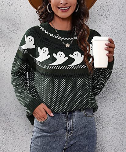 Image of chouyatou Women's Vintage Fair Isle Ghost Pattern Crewneck Knitted Pullover Sweater