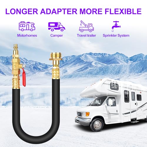 Image of RV Winterizing water Blowout kit: Lead-Free Brass Air Compressor Quick Connect Plug to 3 /4 inch Hose Blowout Adapter with Shut Off Valve for Camper Motorhome and Boat