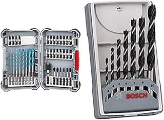 Bosch Professional 35-Piece Impact Control HSS Twist Drill Bit Set & 2607017034 Professional 7-Piece Robust Line Brad Point Drill Bit Set, Black/Silver, 45cm x 40cm x 25cm