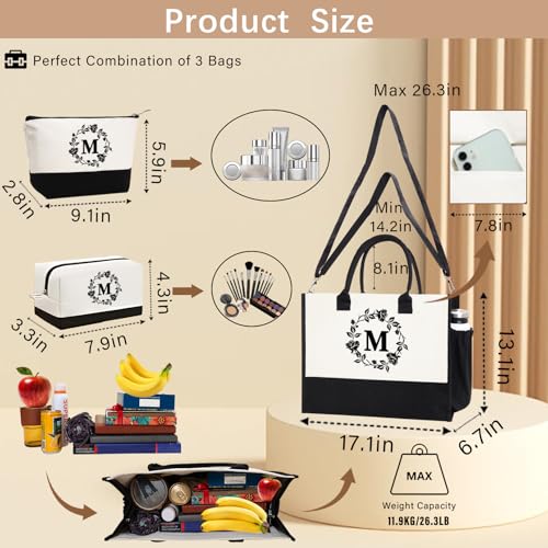Adyoung Monogrammed Tote Bags, 3PCS Initial Personalized Monogram Tote Bags for Women, Birthday Gifts Tote Letter Canvas Bag4