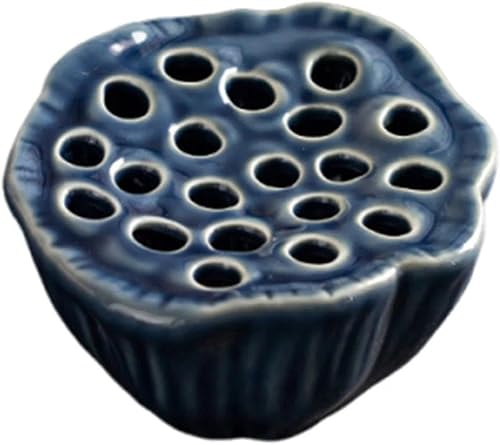 Handmade Lotus Ceramic Vietri Vase - Zen Floral Arrangement Art with Lotus Pod, Decorative Ikebana Vase for Home Office, Table Centerpiece(Blue)